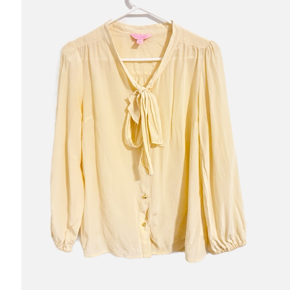 Lilly Pulitzer Vintage Retro‎ Elsa Silk Top Tie Neck Yellow